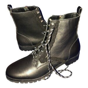 Kate Spade Women's Black Raquelle Lace Up shearling trim Combat Boots size 8 new